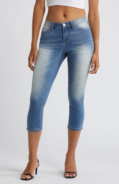 Heavy sanding on the front and pockets sets apart these stretch-hinted jeans cut in a sun-ready, capri silhouette. 23" inseam; 12 1/2" leg opening; 8 1/2" front rise; 14 1/2" back rise (size 27) Zip fly with button closure Five-pocket style 69% cotton, 26% polyester, 3% viscose, 1% spandex Machine wash, line dry Imported Men Home Decor, Fragrance Cologne, Set Apart, Rollerball Perfume, Fragrance Design, Capri Jeans, Fabric Gift Bags, Fabric Gifts, Sanding