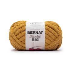 bernat blanket big yarn ball in yellow, on a white background with the label