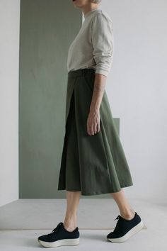 Minimalistic Khaki Midi Cotton and Lyocell Wrap Skirt TWILL - Etsy Green Cotton Fall Skirt, Fall Green Cotton Skirt, Cotton Bottoms With Asymmetrical Hem For Fall, Cotton Midi-length Bottoms For Work, Cotton Midi Bottoms For Work, Green Midi Length Workwear Bottoms, Cotton Midi-length Workwear Bottoms, Summer Asymmetrical Hem Wrap Skirt For Work, Asymmetrical Cotton Wrap Skirt For Workwear