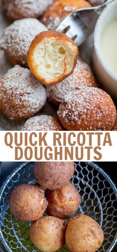 some sugared doughnuts are sitting on a plate and next to a bowl of powdered sugar