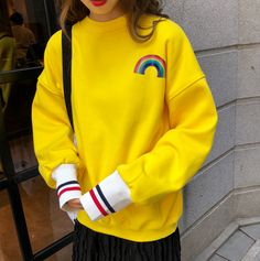 Fashion & Harajuku rainbow stripe sleeve  sweatshirt.<br /><br />We offer FREE and USPS shipping for USA and China Post for any other country in the world. Customer service is included in the price too!!<br /><br />Color: black, yellow;<br />Size: <br />M: Length 63cm, Bust 120cm, Shoulder 56cm, Sleeve 50cm;<br />L: Length 65cm, Bust 124cm, Shoulder 58cm, Sleeve 51cm;<br />XL: Length 67cm, Bust 128cm, Shoulder 60cm, Sleeve 52cm;<br />XXL: Length 69cm, Bust 132cm, Shoulder 62cm, Sleeve 53cm;<br /