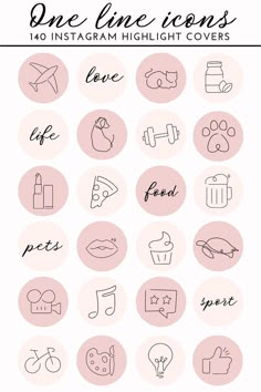 a set of hand drawn icons with the words one line icons in different font styles