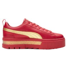 Make your statement known to the world with the PUMA Mayze I Am Determined sneakers. $64.95 Womens Puma, Lace Heels, Red Sneakers, Puma Platform Sneakers, Platform Sneakers, Shoe Store, Shoes Online, Puma Sneaker, To The World