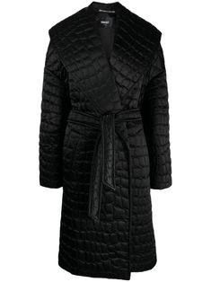 Versace crocodile-pattern Quilted Coat - Farfetch Winter Clothes Women Casual, Versace Coat, Long Quilted Coat, Outfit Modest, Dressy Hats, Cozy Coats, Crocodile Pattern, Oversized Coat, Quilted Coat