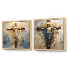 two paintings depicting the crucifix and jesus