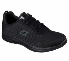 Free & fast same day shipping. WORK RELAXED FIT: GHENTER SR  77204 blk black Sporty style meets surefooted comfort in the SKECHERS Work Relaxed Fit®: Ghenter SR shoe. Soft heathered finish jersey knit fabric upper in a lace up sporty casual work slip resistant sneaker with stitching accents and Memory Foam insole. Details Electrical Hazard (EH) Safe design EH Safe rated ASTM F2413-05 Slip Resistant rubber traction outsole Slip Resistant sole tested using ASTM F1677-96 Mark II standards to meet o Comfortable Slip-resistant Black Walking Shoes, Comfortable Black Slip-resistant Walking Shoes, Black Slip-resistant Walking Shoes For Work, Black Slip-resistant Walking Shoes, Black Slip-resistant Closed Toe Walking Shoes, Black Slip-on Walking Shoes For Work, Slip-on Slip-resistant Work Sneakers, Slip-on Slip-resistant Sneakers For Work, Black Synthetic Walking Shoes For Work