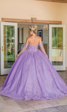 Strapless sweetheart a-line quinceanera ball gown with removable cape and sleeves. Quinceanera Activities, Long Ball Dresses, Purple Ball Gown, Flower Sequins, Moda Medieval, Glitter Skirt, Dress Quinceanera, Long Cape, Quince Dress