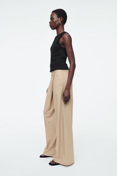 ASYMMETRIC WRAP TROUSERS - BEIGE - COS Chic Asymmetrical Cotton Bottoms, Asymmetrical Beige Bottoms For Work, Beige Asymmetrical Bottoms For Work, Asymmetrical Cotton Bottoms For Work, Wrap Trousers, Culotte Shorts, Wrap Pants, Vest Shirt, Knitwear Cardigan