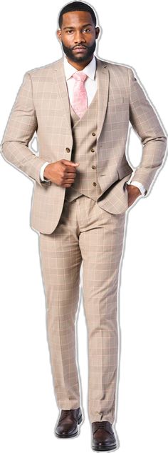 Elegant Fitted Plaid Suit, Beige Summer Formal Suit, Summer Beige Formal Suit, Fitted Plaid Sets For Spring, Tailored Beige Suit For Spring, Tailored Three-piece Suit For Semi-formal Spring Occasions, Tailored Three-piece Suit For Semi-formal Spring Events, Spring Formal Fitted Three-piece Suit, Fitted Business Sets For Spring