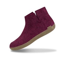 Produced in 100% pure, natural wool, which provides a unique foot-shaped fit. These ankle boots in wool are available in cranberry. Get your glerups today Comfortable Slip-on Boots With Leather Sole, Wool Slippers With Rubber Sole And Round Toe, Wool Slippers With Leather Sole For Winter, Comfortable Closed Toe Boots With Rubber Sole, Comfortable Boots With Leather Sole For Fall, Comfortable Fall Boots With Leather Sole, Winter Wool Slippers With Leather Sole, Winter Wool Slippers With Rubber Sole, Comfortable Slip-on Boots With Rubber Sole