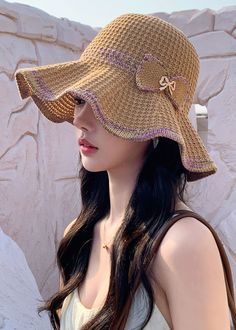 Khaki Bow Patchwork Knit Hollow Out Bucket HatMade of fine Knit Blended.Hat Circumference: 60cm/23.4". Matches easily with daily hairstyle, dresses & Shirts Daily Hairstyles, Hat Making, Bucket Hat, Sewing, Hats, Knitting, Hair Styles