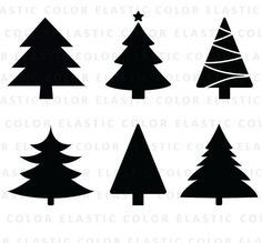 christmas tree silhouettes in black and white, with the words color elastic on them