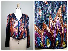 "This is an amazing sequined evening jacket fully embellished with sequins and beads. There are a total of 3 hook-and-eye closures. It's in perfect condition! Bust - 38\" Shoulders - 16\" Sleeves - 23\" Length - 19\" All of my items come from a smoke-free and pet-free home. If you have any questions, please don't hesitate to ask!" Fitted Sequin Fabric For Fall, Fall Embellished Fitted Sequin Fabric, Embellished Sequin Fabric For Fall Fitted Outfits, Fall Embellished Sequin Fabric In Fitted Style, Fire Flames, Wedding Shrug, Shrugs And Boleros, Rodeo Queen, Evening Jacket