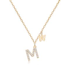 PRICES MAY VARY. ✿Size&Material: Letter M Necklace for Women. The gold chain length is 18‘’+2‘’ adjustable extension chain; Material: Made of high-quality brass, plated with 14K gold, Cubic Zirconia inlaid on the letters; with butterfly pendant; Weight: 10 grams ✿Quantity: This package includes 1 dainty chain initial necklace with exquisite box packaging. Simple style letter necklace can do multiple combinations with layered necklace. ✿Meaning: This gold chain trendy necklace has initials pendan Gold Initials Necklace In Cubic Zirconia, Gold Cubic Zirconia Necklace With Initials, Gold Charm Necklaces With Cubic Zirconia Initial Pendant, Gold Cubic Zirconia Initial Pendant Charm Necklaces, Gold Cubic Zirconia Initial Pendant Necklace, Mother's Day Initial Pendant Necklace With Cubic Zirconia, Mother's Day Cubic Zirconia Initial Pendant Necklace, Mother's Day Yellow Gold Cubic Zirconia Necklace, Personalized Gold Charm Necklace With Cubic Zirconia