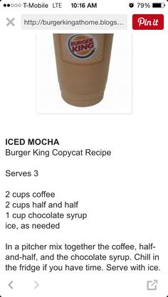 the menu for iced mocha is shown in this screenshote screen shot,