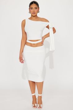 Available In Ivory And Black. Skirt Set Off Shoulder Top Sleeveless Tie Shoulder Midi Skirt Double Lined Stretch 95% Polyester 5% Spandex Imported | Kassie Skirt Set in Ivory size 3X by Fashion Nova Black Skirt Set, Off Shoulder Top, Top Sleeveless, Off Shoulder Tops, Black Skirt, Matching Sets, Fashion Nova, Shoulder Top, Skirt Set