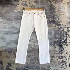 Vintage Levis 501 Jeans White Levis 501 Denim Pants - BS46591.  Manual Measurement (laying in flat area):  1) Waist: 32 inch.  2) Rise: 10.5 inch.  3) Hips: 20.5 inch.  4) Tight: 11 inch.  5) Outseam: 39 inch.  6) Inseam: 29 inch.  7) Leg opening: 7.5 inch.  Made in: MEXICO.  Fabric Material: 100% Denim Cotton.  Condition: In good vintage condition overall.  Please check all the measurement to insyre a proper fit.  Remember to allow yourself some extra room for movement.  You can compare these i Cheap Levi's White Jeans, Cheap White Levi's Jeans, Vintage 501 Jeans, Levi 501 Jeans, White Levis, Vintage Levis 501, Vintage Levis Jeans, 501 Jeans, Vintage Denim Jacket