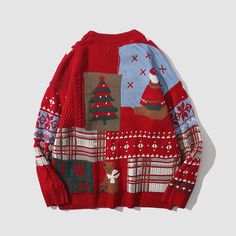 Features: Unisex Relaxed fit Round neck Knitted construction Ribbed sleeve cuffs and bottom hem Material: polyester. cotton Cute Christmas Bear, Costume Bags, Christmas Patchwork, Top Streetwear Brands, Animal Bear, Women Cargo Pants, Comfortable Sweater, Mode Casual, Christmas Bear