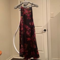 Nwt Free People, Satin Floral Slip Dress, A-Line, With Halter Top, Ties In The Back At The Neck, And Cutout Down The Middle Of The Back, Size L Floral Slip Dress, Dress A Line, Satin Slip, Satin Slip Dress, Clothing Styles, Free People Dress, Black Maxi Dress, Halter Top, Black Red