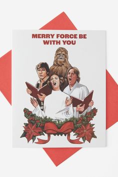 a star wars christmas card with the words merry force be with you