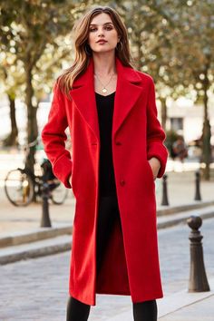 Red Relaxed Fit Wool Mix Coat Ladies Coat Design, Ladies Coat, Knee Length Coat, Women's Coats And Jackets, Red Coat, Coat Design, Coats And Jackets, Women's Coats, Coats Jackets Women