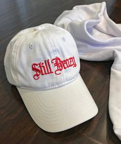 STILL BRAZY White Polo Cap Bompton Old English embroidered letters. Great quality stitching. Limited quantity. Polo Cap, Embroidered Letters, Hawaiian Outfit, Dad Cap, White Polo, White Hat, Dad Caps, Old English, Be Still