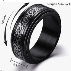 One Order Has 1pcs Dragon Spinner Rings. Upgraded Spinner Ring For Stress Relief, You Could Spin The Outer Band A Full Rotation With Ease, Never Worried About Bother Others. The Surface Of The Spinner Rings For Men Is More Durable And Shiny, Give You A Comfortably Wear Experience. The Stainless Steel Spinner Band Ring Has Simple And Classic Design. 8mm Width, Brushed Texture Of Surface, Classic Bevel Design, Which Is The Best Choice For Gift. These Black Stainless Steel Men's Rings Are Made Of 3 Mens Stainless Steel Rings, Celtic Dragon, Ring Settings Types, Dragon Ring, Dragon Pattern, Stainless Steel Ring, Ring For Men, Spinner Rings, Fidget Spinner