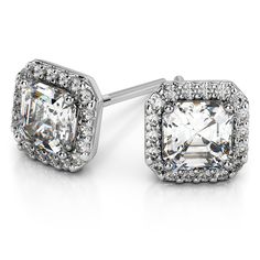 Halo Asscher cut diamond earrings are sure to add the perfect elegant touch, and these pave halo diamond earring settings in platinum will not disappoint. The pave halo diamonds make the perfect setting for your choice of two matching Asscher cut diamonds. Approximately 3/8 carat total diamond weight depending on your choice of center stones. Please note, center stones not included. Asscher Cut Diamond Earrings, Halo Diamond Earrings, Asscher Diamond, Asscher Cut Diamond, Diamond Earring, Asscher Cut, Yellow Gold Setting, Princess Diamond, Best Diamond