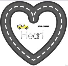 a heart shape with the words road shapes and a car driving on it's side