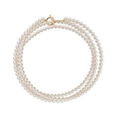 Freshwater cultured button pearl necklace with a 14k gold-filled toggle clasp. Double-strand opera length that can be worn wrapped around itself for a shorter-length, layered look.