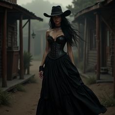 Get ready to enchant with this gothic western outfit that merges a cowgirl's rugged charm with a witch’s allure. Featuring a black corset, wide-brimmed hat, and mystical accessories, this look is perfect for Halloween and beyond. #gothwestern #witchyvibes #fallfashion #costumeideas #halloweenvibes #darkstyle Dark Cowgirl Costume, Witch Corset Outfit, Witchy Cowgirl Aesthetic, Black Corset Outfit Halloween, Gothic Western Fashion, Gothic Corset Outfits, Gothic Skirt Outfit, Goth Cowgirl Outfit, Gothic Western Aesthetic