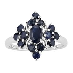 Adorned with genuine blue sapphire stones, this cluster ring is a unique and exquisite accessory that complements any outfit. Adorned with genuine blue sapphire stones, this cluster ring is a unique and exquisite accessory that complements any outfit. Nickel free Metal: sterling silver Packaging: boxed Plating: platinum Width: 16 mm Finish: polishedSTONE DETAILS Stone type: blue sapphire Total weight: 1 3/4 ct. Center stone weight: 1/2 ct. Center stone ring: 6 mm x 4 mm Shape: oval, round Settin Blue Diamond Cluster Ring With Prong Setting, Fine Jewelry Blue Sapphire Cluster Ring, Blue Sapphire Cluster Ring Fine Jewelry, Blue Cluster Ring For Formal Occasions, Gift Sapphire Cluster Ring, Formal Blue Cluster Ring, Cluster Sapphire Ring With Accent Stones, Sapphire Cluster Ring With Accent Stones, Cluster Sapphire Ring Fine Jewelry