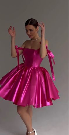 Pink Dress Barbie Aesthetic, Barbie Pink Dresses, Barbie Inspired Fits, Prom Dresses Ideas Short, Barbie Pink Dress Outfits, Pink Fancy Outfits, Barbie Inspo Outfits, Barbie Prom Dress, Glam Dress Short