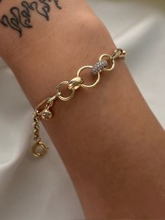 "ITEM DETAILS ❆All our jewelry are hand made with Love. ❆Material: 14K Gold ( 585). ❆Available colors: Gold, Rose Gold, White Gold. ❆Available Sizes: Look Size Option (Contact for different sizes) ❆Each item is made to order ❆ DO YOU LIKE THIS BRACELET? ❆ You can get more information about it below but if you have any questions, just click the \"Message Sergen Vural \" button and I will be very happy to hear from you ☺ PACKAGING ❆Comes ready to gift in a beautiful jewelry box. ❆It comes with a s Luxury Diamond Bracelets With Gold Chain, Luxury Diamond Bracelet With Gold Chain, Luxury Gold-plated Diamond Bracelet, Diamond Link Bracelet With Gold Chain, Luxury Diamond Link Bracelet With Gold Chain, Gold Diamond Luxury Chain Bracelet, Luxury Link Diamond Bracelet With Gold Chain, Gold Cubic Zirconia Bracelets For Everyday Luxury, Luxury Gold Bracelets With Cubic Zirconia