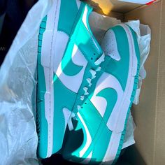 The Nike Dunk Low 'Clear Jade' Makes Use Of A Smooth Leather Upper, Featuring A Pristine White Base With Emerald Green Overlays And A Color-Matched Swoosh. Size - Us M 7.5 Jordan 1s Low Top, Tiffany Blue Jordans, Back To School Shoes Dunks, Shoe Inspo Sneakers Jordans, Shoes For 6th Grade, His And Hers Matching Shoes, Neon Dunks, Cute Shoes For Back To School, Shoes For Back To School 2024