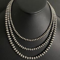 Sterling Silver Layered Navajo Pearls Bead Necklace. 18-22 Inch 5mm, 6mm And 7mm Strand Navajo Pearls, Navajo Jewelry, Bead Necklace, Christmas List, Pearl Beads, Womens Jewelry Necklace, Beaded Necklace, Jewelry Necklaces, Womens Sizes