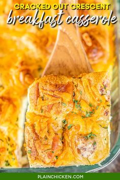 a casserole with cheese and meat is being lifted from the casserole dish