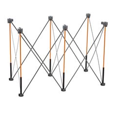 four black and orange poles on white background