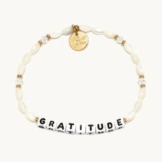 Gratitude Cotton Clouds S/M Front View Gratitude Bracelet, Cloud Bracelet, Little Words Project, Letter Bead Bracelets, Soft Girl Era, Acrylic Bracelet, Cotton Clouds, Trending Bracelets, Rice Bead