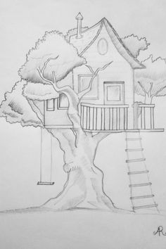 a pencil drawing of a tree house