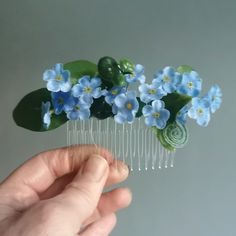 Silk forget me not flowers hair comb. All flowers are hand conditioned and no shred margins ever. Bun With Flowers, Quotes Of Beauty, Flowers Hairstyle, Fairy Crown, Forget Me Not Flowers, Bridal Hairpiece, Pins And Brooches, Flower Hair Comb, Hair Jewellery