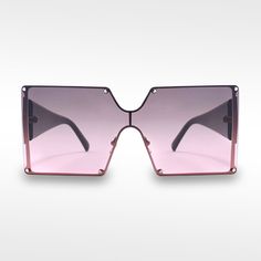 a pair of sunglasses with metal details on the sides and pink tinted lenses, front view