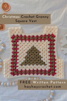 christmas crochet granny square vest with free pattern and instructions for the tree ornament