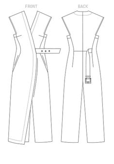 the front and back views of a women's dress sewing pattern