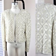 "Beautiful Jacket..perfect for a wedding..or a coverup for any special event. Excellent condition, heavily beaded and embroidered! Measuring: 18\" Width: 46\"+ Sleeves: 25\" Pet Free/smoke free Heavily beaded!! Enjoy!" Wedding Shrug, Shrugs And Boleros, Beaded Jacket, Embellished Jacket, Sequin Jacket, Sequin Beading, Sequin Top, Dream Wedding Dresses, Holiday Dresses