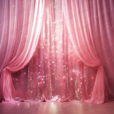 a pink curtain with sparkling lights on it