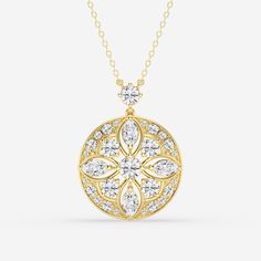 2 ctw Round and Marquise Lab Grown Diamond Vintage Fashion Pendant 14K Yellow Gold FG, VS2+ Pendant Diamond, Fashion Pendant, Jewellery Box Making, Pearl And Diamond Earrings, Yellow Gold Chain, Marquise Diamond, Sustainable Jewelry, Pearl Diamond, Vintage Diamond