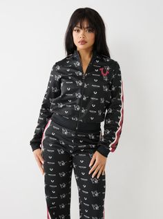 Women black active set. Outstanding look and attractive form. Womens Track Suits, Track Suits Women, Track Suits, Sleeves Style, Painted Denim, Track Suit, Kids Denim, Monogram Design, Ripped Denim