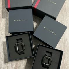 Daniel Wellington Smart Bands Black Size 40 And 44 Brand New Never Worn With Gift Packaging Black Rectangular Watch With Black Band, Rectangular Black Watch With Leather Strap, Black Rectangular Watch With Leather Strap, Black Rectangular Watches With Leather Strap, Elegant Black Watch Accessories With Rectangular Dial, Timeless Black Watch Band As Gift, Black Watch Bands With Rectangular Dial For Business, Modern Black Watch Accessories With Rectangular Dial, Luxury Black Watch Accessories For Gift