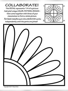 a coloring page with an image of a flower in the center and text that reads collabrate